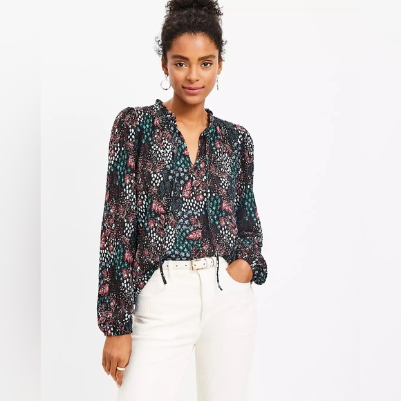 LOFT Tops - Garden Textured Ruffle Tie Neck Top nwt medium. A616